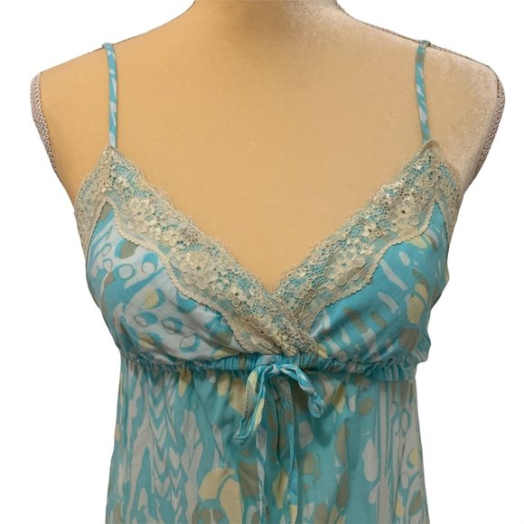 Lani Dresses & Skirts - Lani Lace Trimmed Maxi Slip Dress Abstract Light Blue Print Size M